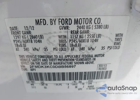 2013 Ford Edge Limited from USA, damaged, VIN 2FMDK3KC0DBB56897